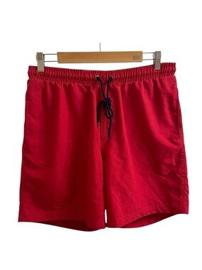 Club Room Men's Red Swim Trunks, Medium. Measurements in pictures.